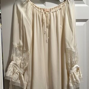 Tory Burch Cream Peasant Blouse with Lace Sleeve Detail